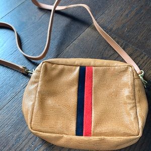 Clare V Tan Crossbody Bag with Red and Navy Stripe